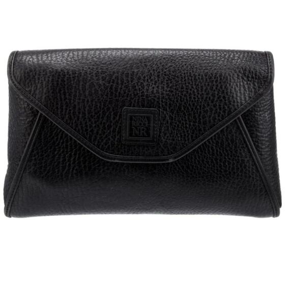 Nina Ricci Black Leather Clutch with Gold Tone Hardware in Very Good Condition - Picture 1 of 6